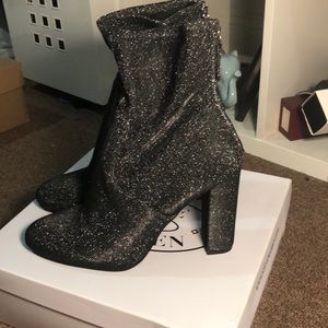Black Glitter Steve Madden Heeled Booties
